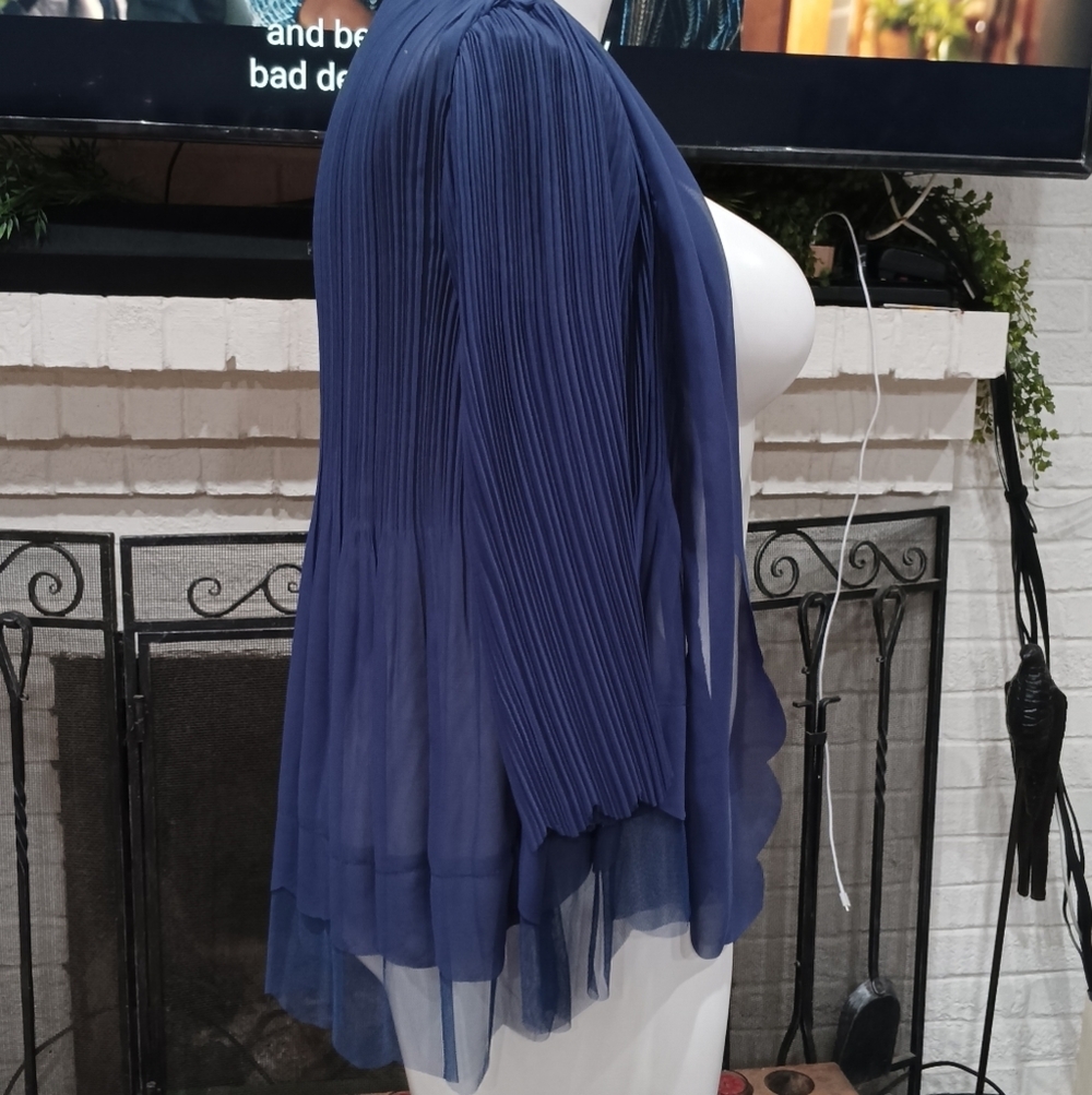 Lily & Taylor Elizeh Blue Chiffon Pleated 2 Piece Dress Set Elegant Church Weddi - Picture 13 of 14